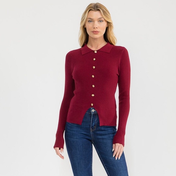 Tops - T578. Burgundy Ribbed Long sleeve top